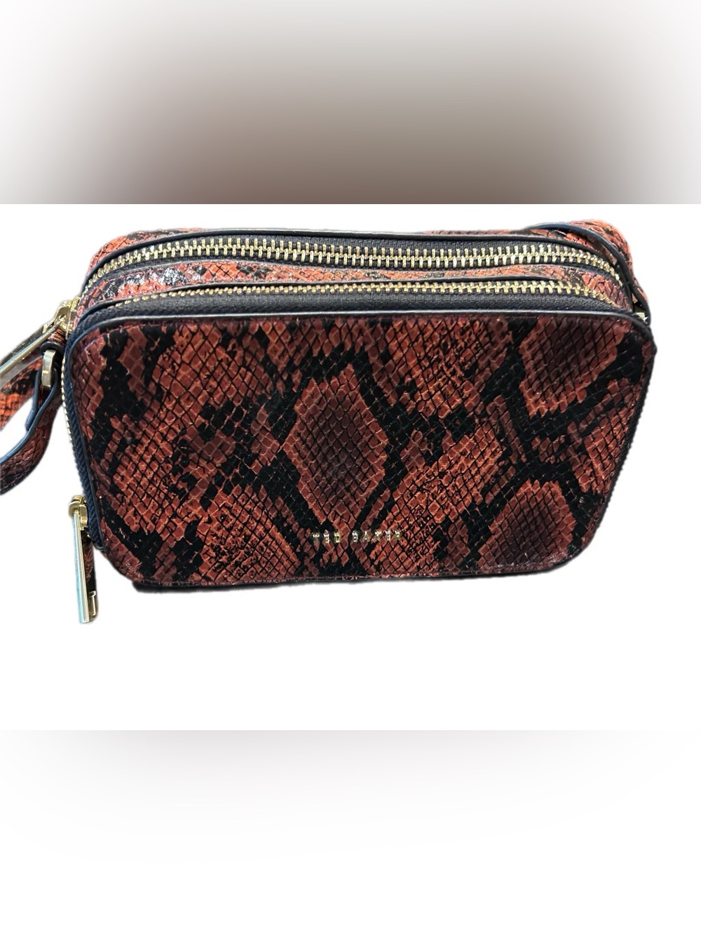 Ted Baker London Stina Camera Bag Crossbody - Brown Snakeskin Double Zip